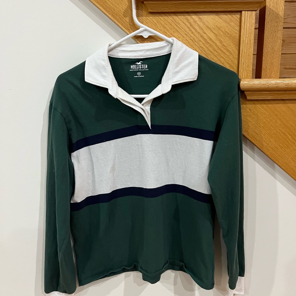 Hollister Dark Green Rugby Stripe Crewneck Sweater